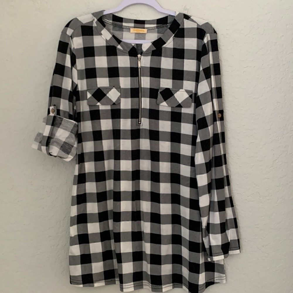 Baikea Long Sleeve V-neck Shirt Tunic with Chest Flaps  Size 2XL